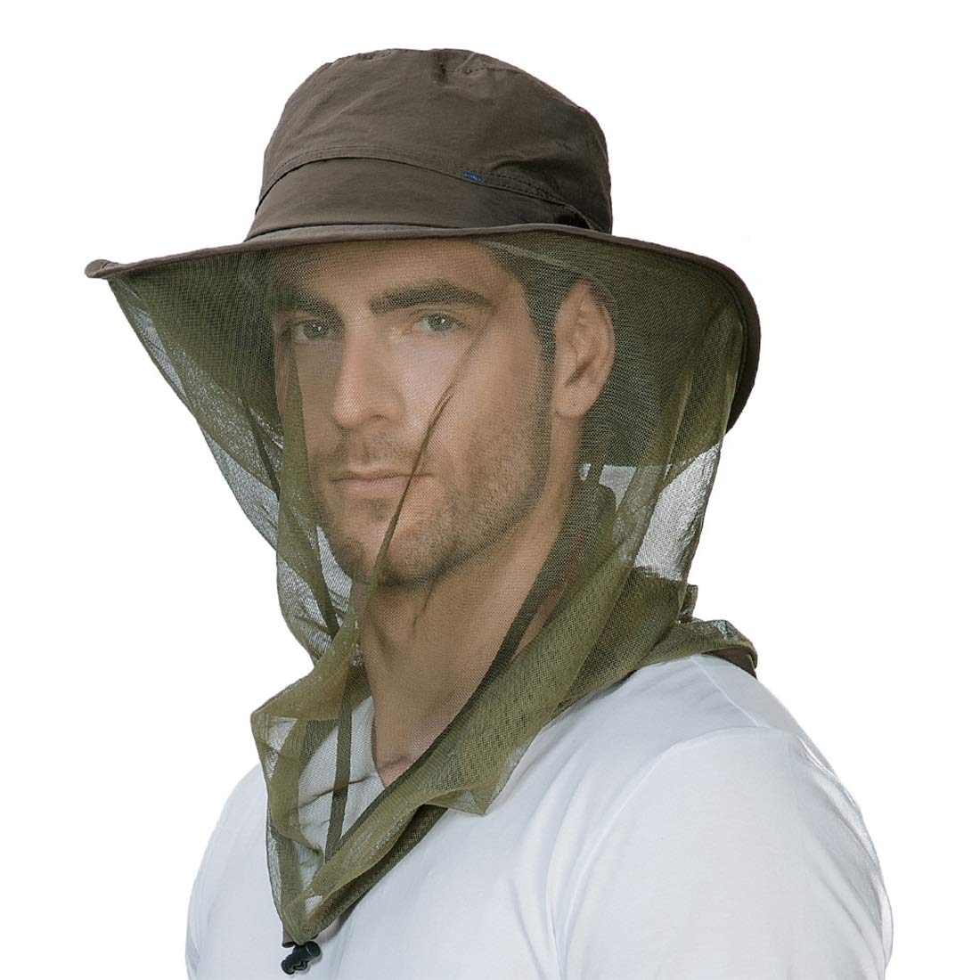 送料無料Comhats Net Fly Fishing Hat Summer Sun UV Exploring Men Nylon Bucket Hiking Boating Gardening Veil Hats Army Gree