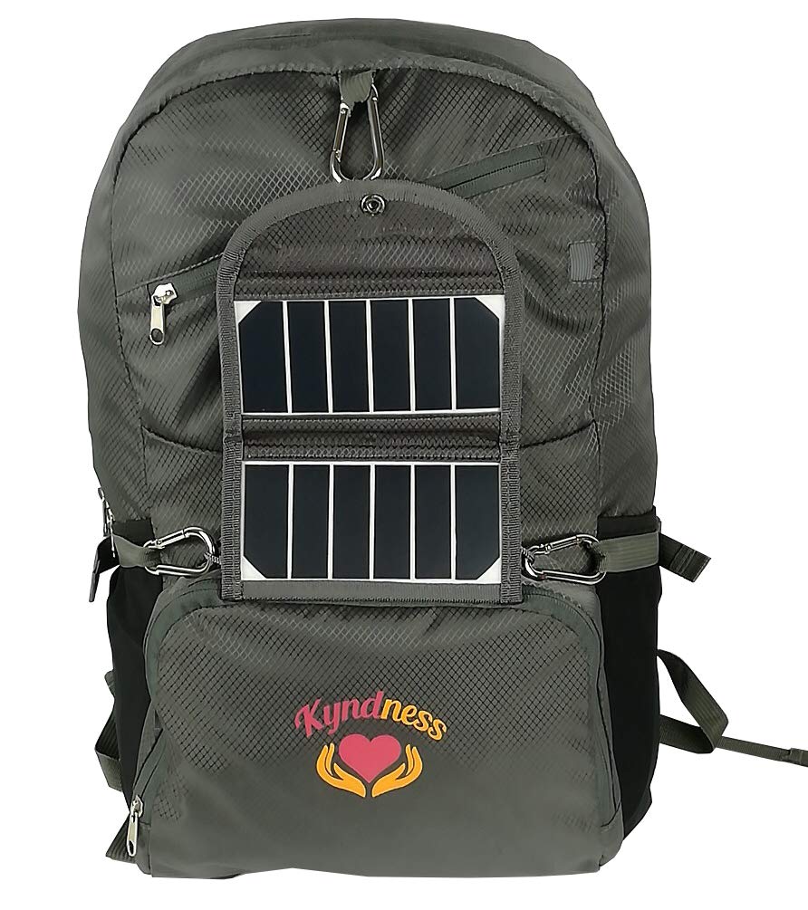 送料無料Kyndness Solar Powered Backpack Waterproof Convertible Handheld Bag To Charge Smartphones Speakers Cameras