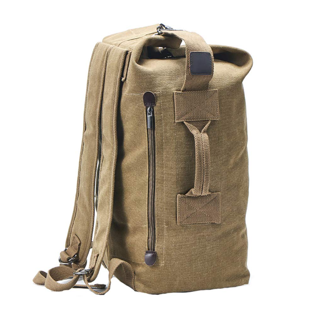 送料無料Military Duffel Bag Top Load Double Strap Canvas Backpack Army Travel upgrade khaki big並行輸入品