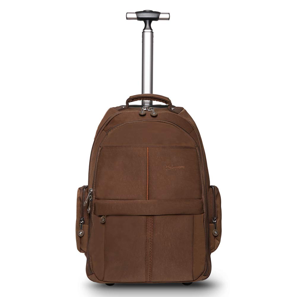 送料無料HollyHOME 19 inches Wheeled Rolling Backpack for Men and Women Business Laptop Travel Backpack Bag Brown並行