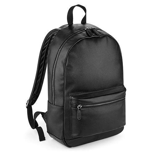 送料無料BagBase Faux Leather Fashion Backpack BG255 - Unisex Laptop Rucksack Office Bag - Black並行輸入品