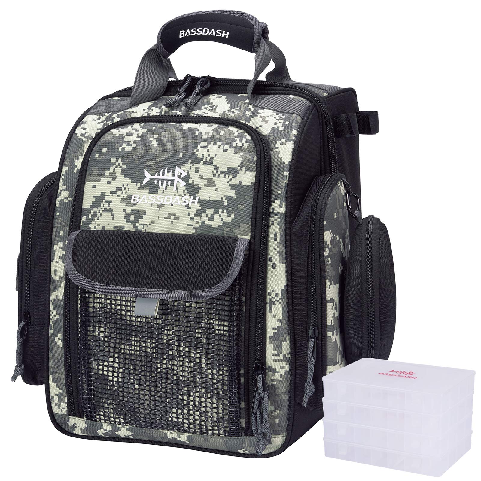 送料無料BASSDASH FP04 Fishing Tackle Backpack Water Resistant Bag with Rod Water Bottle Holder for Outdoor Camping Hiking