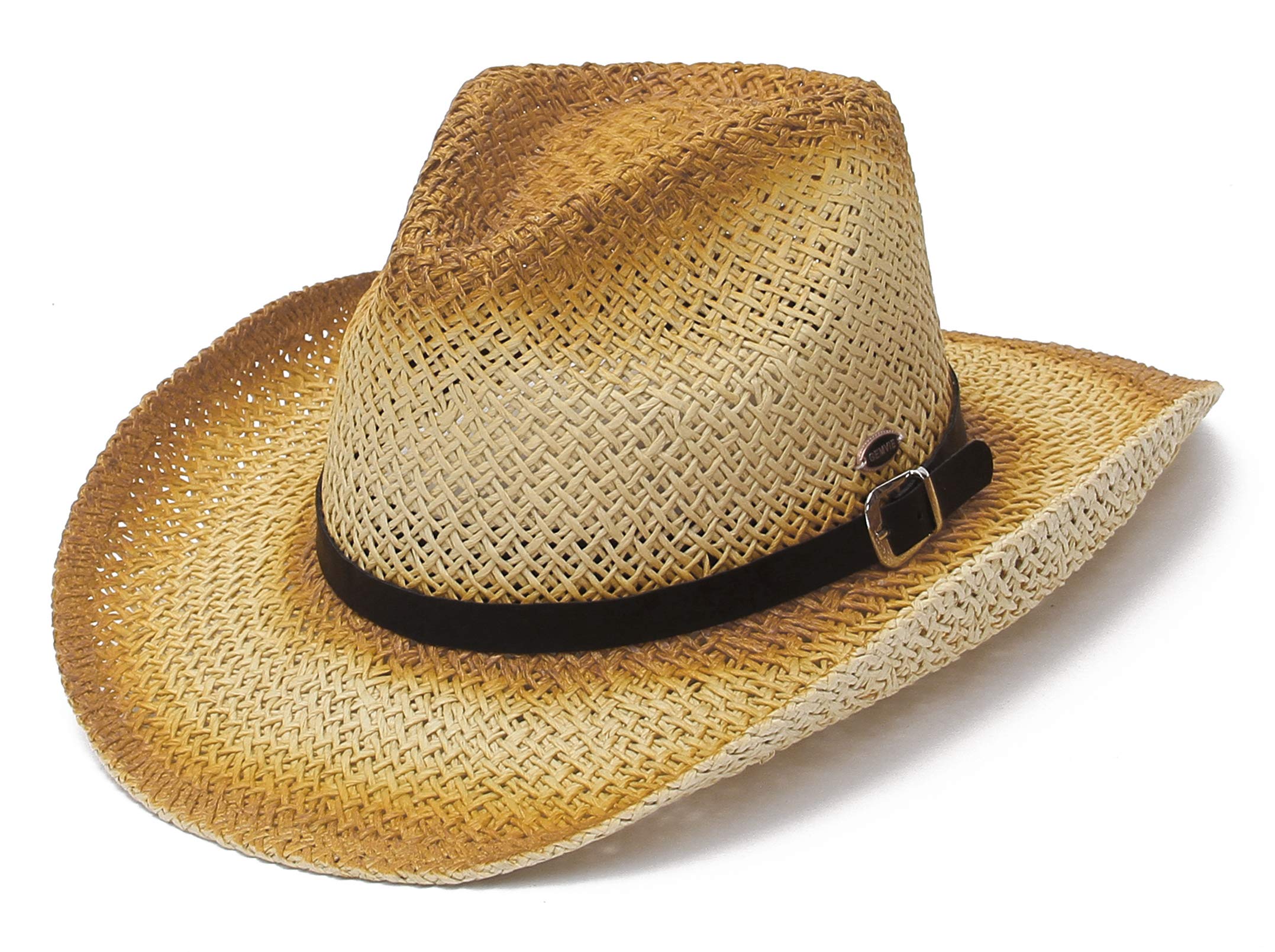 送料無料GEMVIE Straw Cowboy Hat for Women Mens Classic Belt Buckle Western Cowboy Sun Hat Roll Up Brim Fedora Straw Cap K