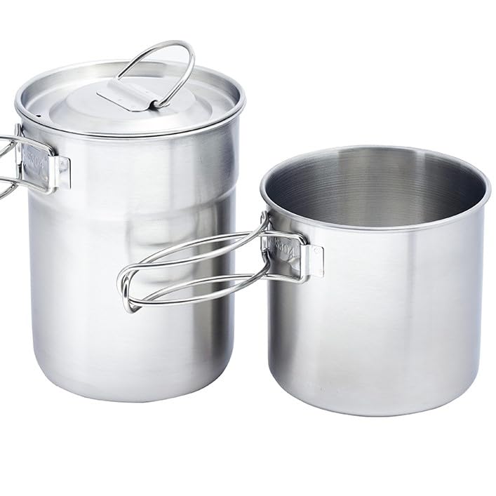 送料無料KOKKOYA 2Pcs Foldable Camping Cups and Mugs Pot 304-Food-Grade Stainless Steel Outdoor-cookware-Set with Vented l