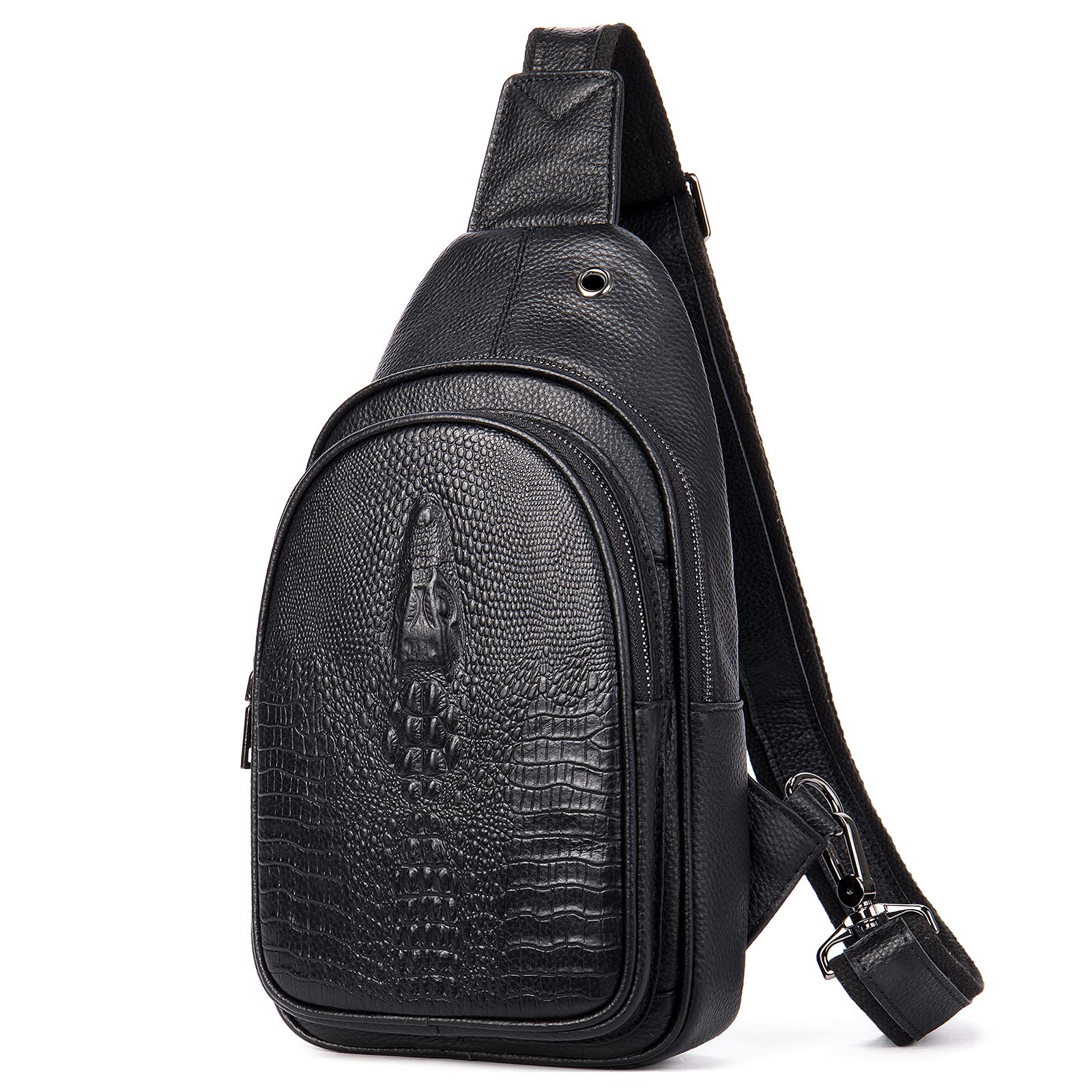 送料無料NIUCUNZH Crocodile Leather Sling Bag with Leather Strap 3 Zipper Crossbody Shoulder Bags for Travel Hike Everyda