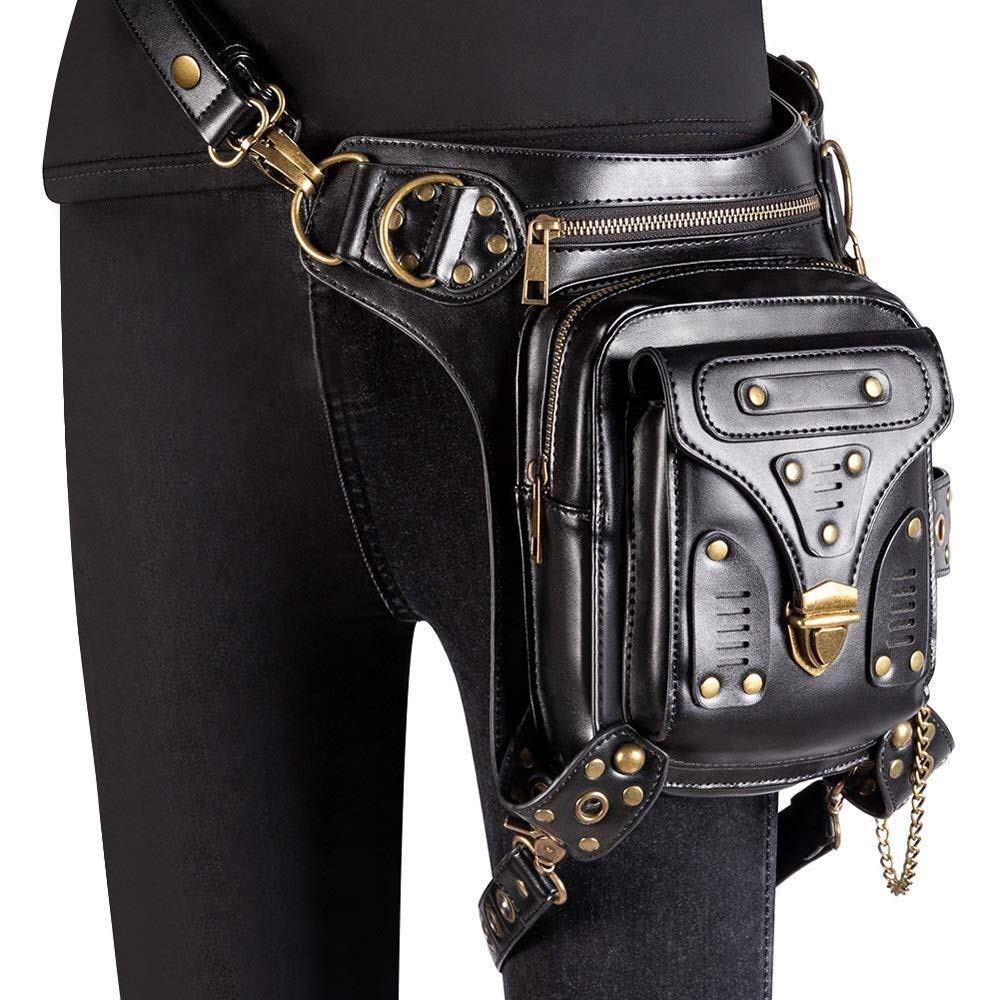送料無料YANG1MN Sport PU Leather Steampunk Waist Pack Gothic Fanny Pack Multifunction Tactical Drop Leg Bag Hip Belt Wai