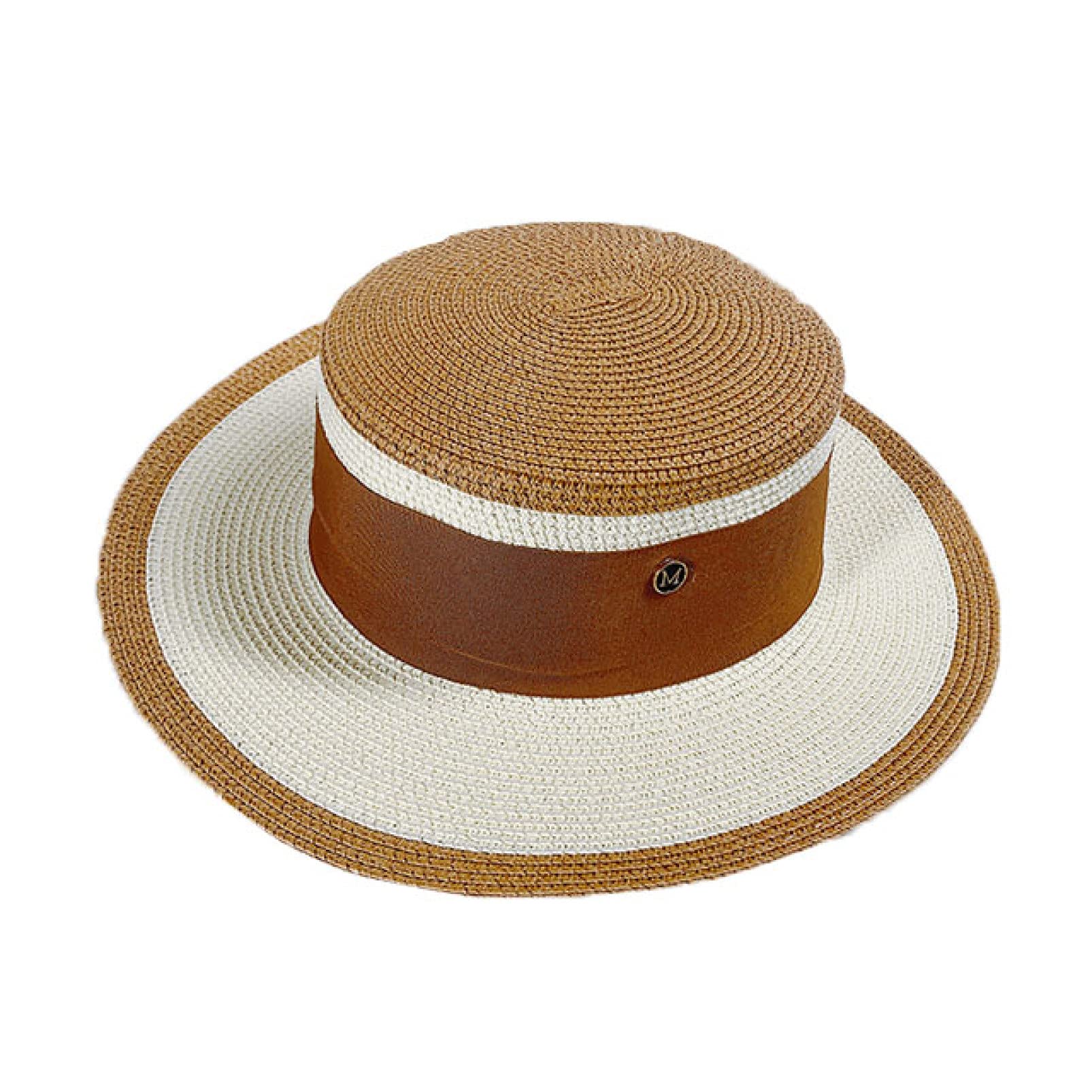 送料無料Beach Hat Caps Wheat Straw Hat Boater Fedora Top Flat Hat Women Summer Sun Hat Flat Brim Cap Holiday Hats Khaki