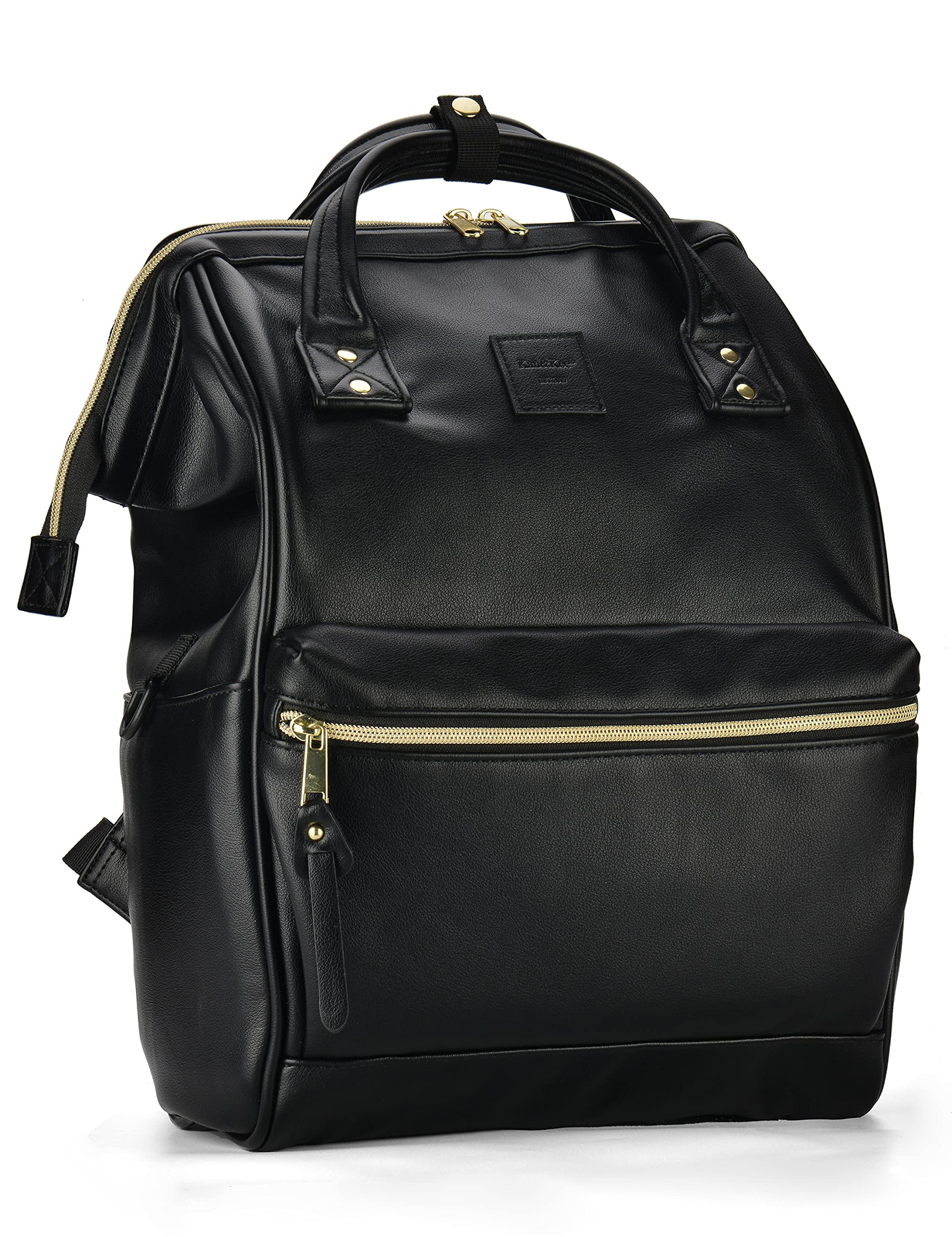 送料無料KahKee Leather Backpack Diaper Bag Laptop Travel Doctor Teacher Bag For Women Man Black II並行輸入品