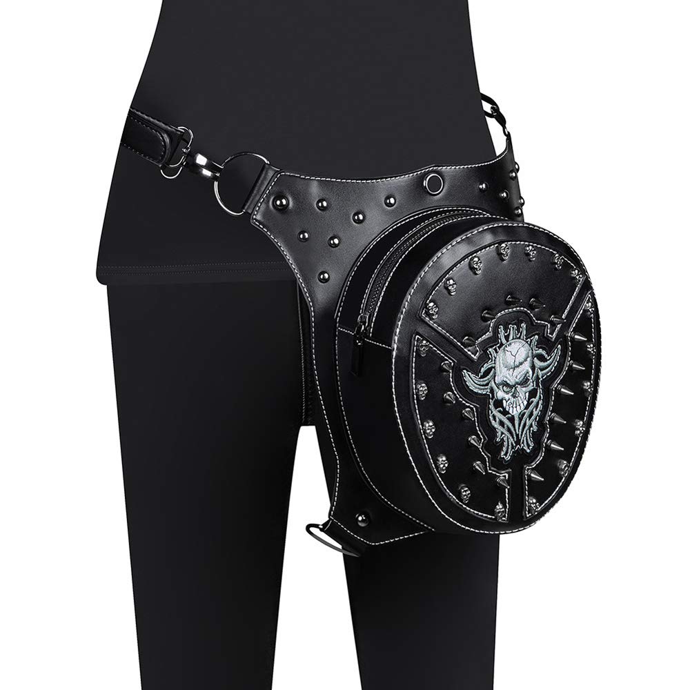 送料無料LHMYGHFDP Gothic Steampunk Skull Bag New Women Messenger Bag Leather Rivet Waist Leg Bags Fashion Retro Rock Moto