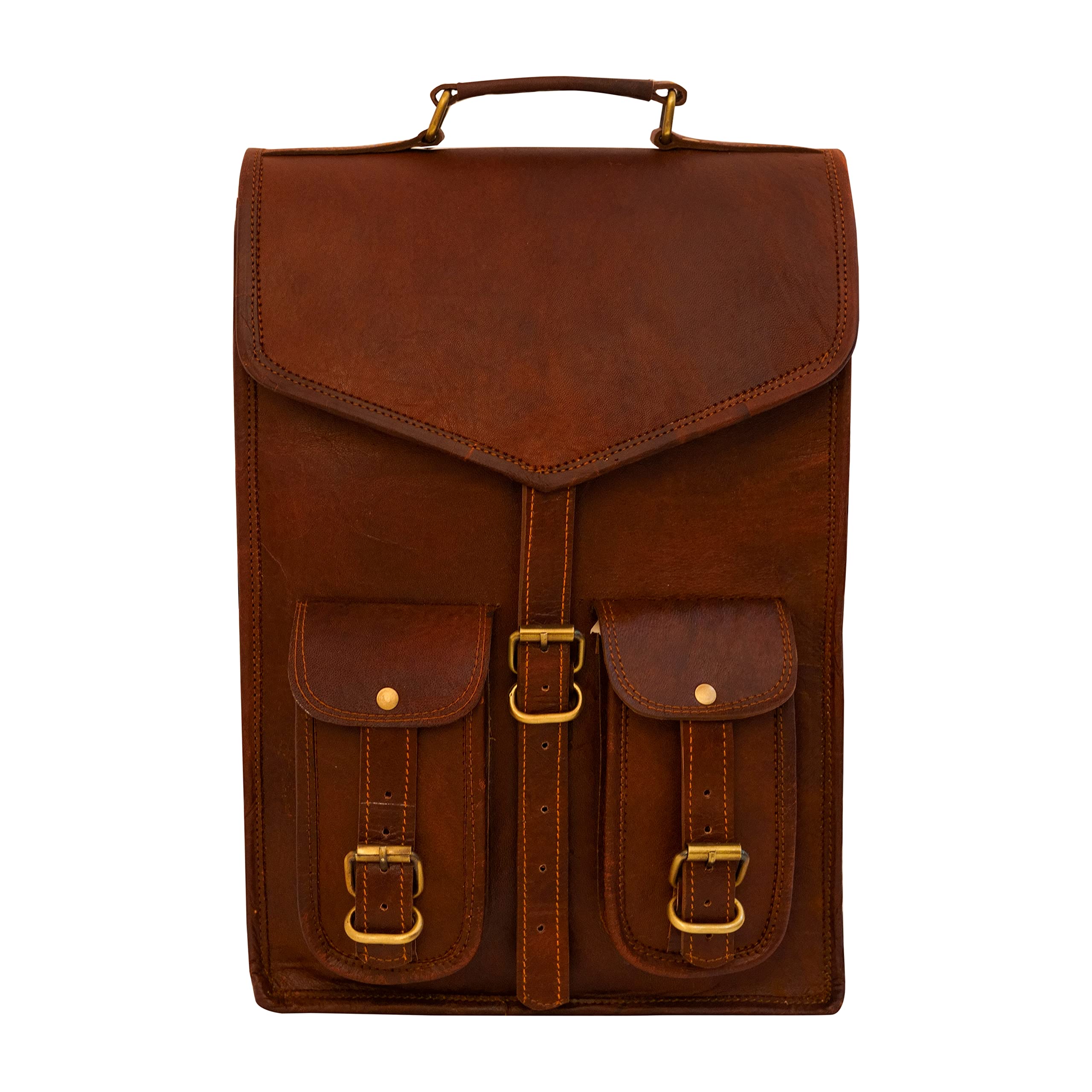 送料無料Woodville Unisex Pure Handmade Leather Brown Vintage Leather Backpack Laptop Messenger Bag Rucksack Sling Travel