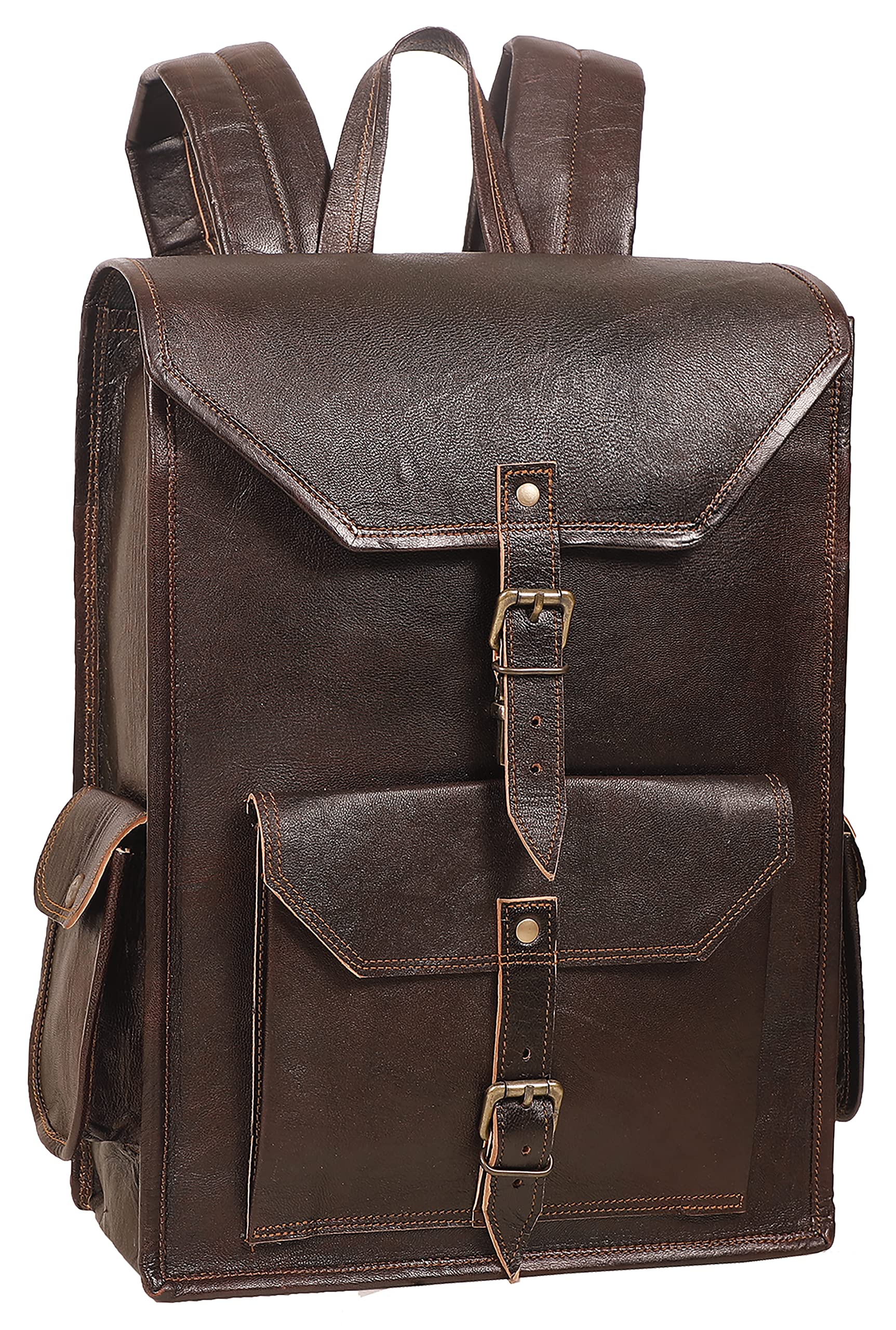 送料無料Handmade World Vintage Full Grain 16 Inch Leather Laptop Backpack Casual Bookbag Daypack Camping Travel Rucksack