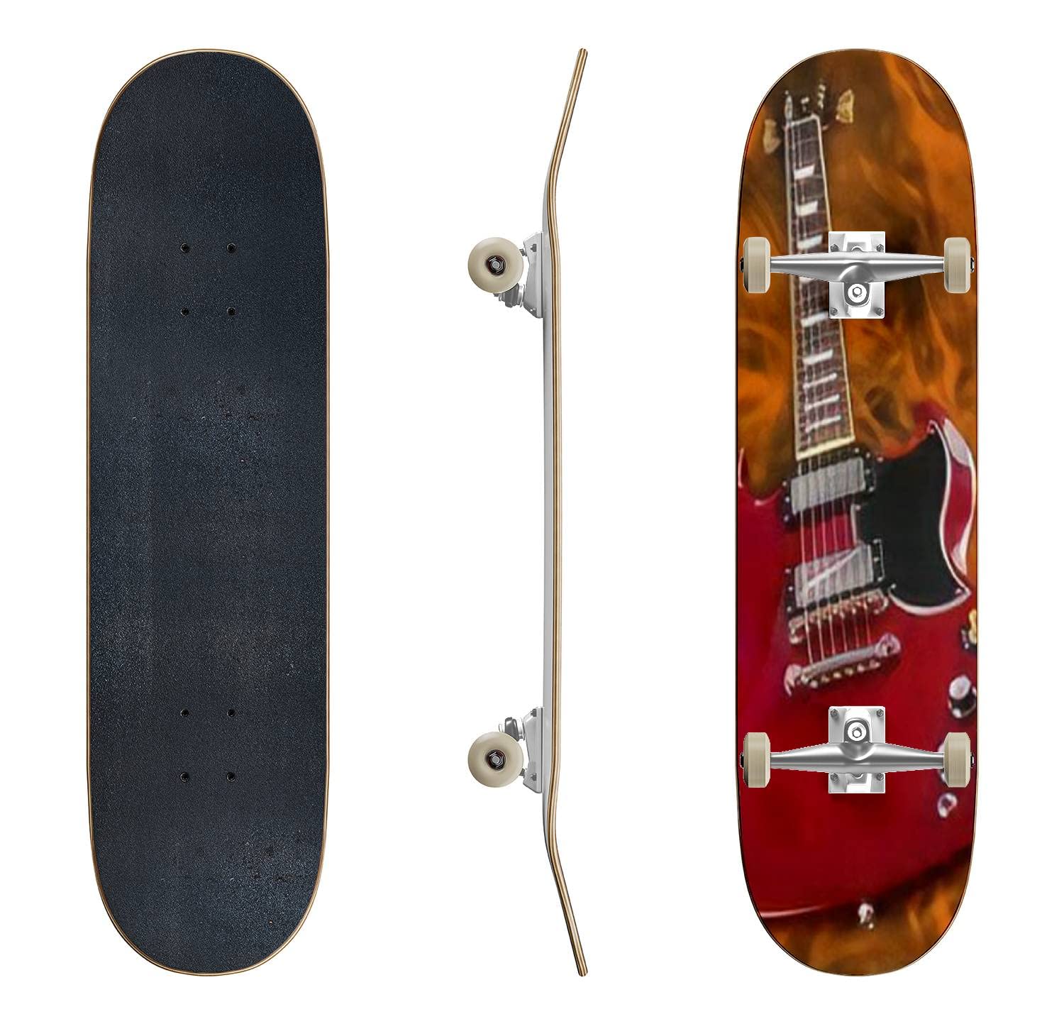 送料無料Skateboards Guitar in Flames Classic Concave Skateboard Cool Stuff Teen Gifts Longboard Extreme Sports for Beginn