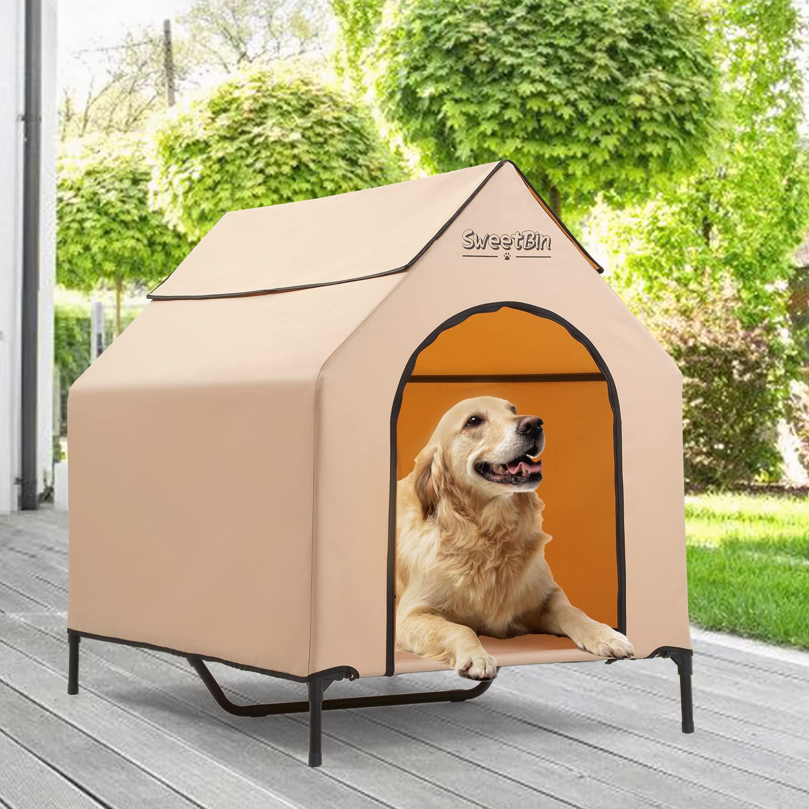 送料無料SweetBin 3 Size Steel Frame Elevated Dog House Pet Shelter with Waterproof Cover Door for Small Medium Dogs Do