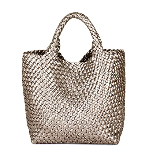 送料無料Fashion Woven Bag Shopper Bag Travel Handbags and Purses Women Tote Bag Large Capacity Shoulder BagsGun silver