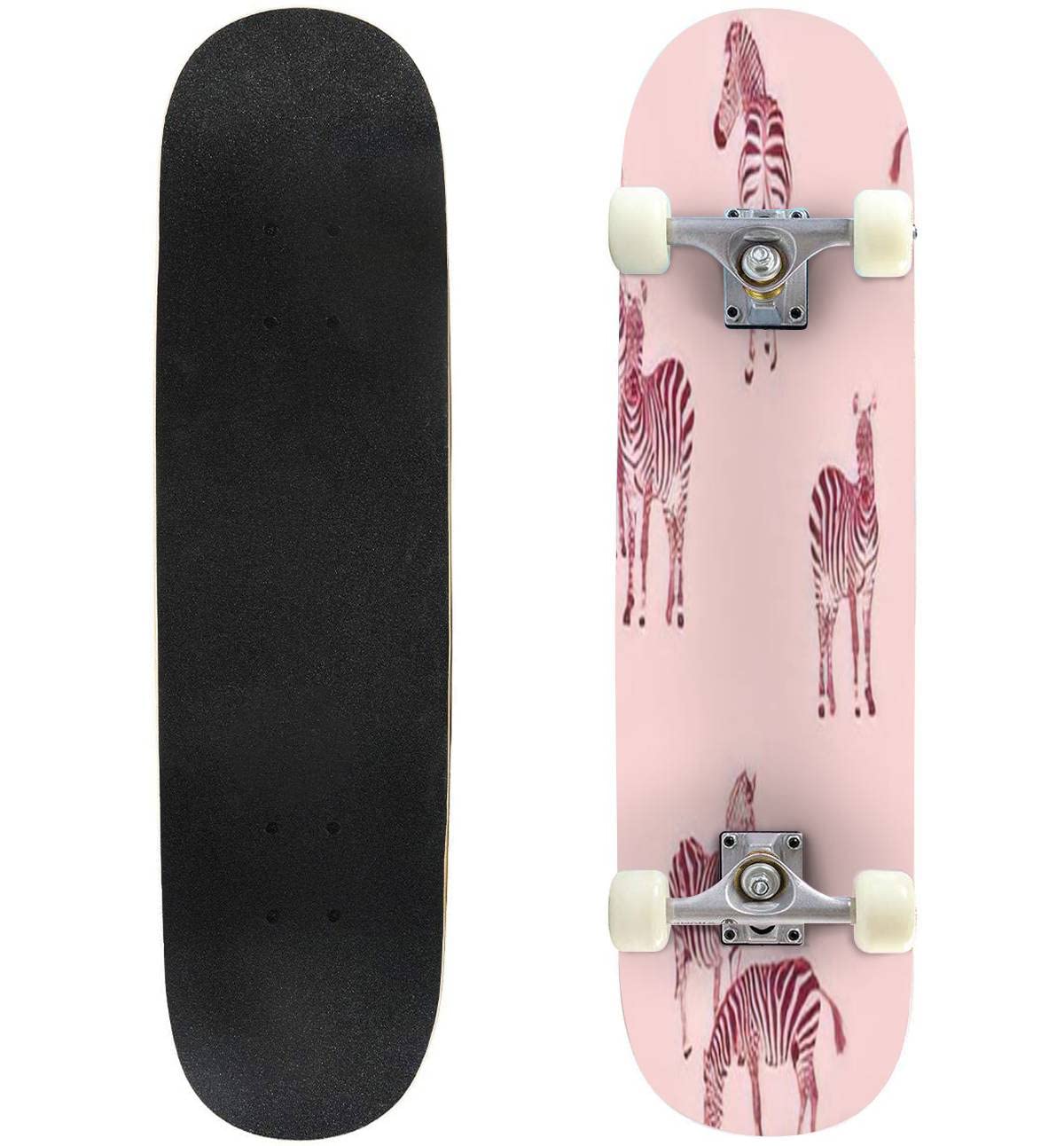 送料無料Classic Concave Skateboard Zebra on Pink Color Animal Longboard Standard Maple Deck Extreme Sports Double Kick fo