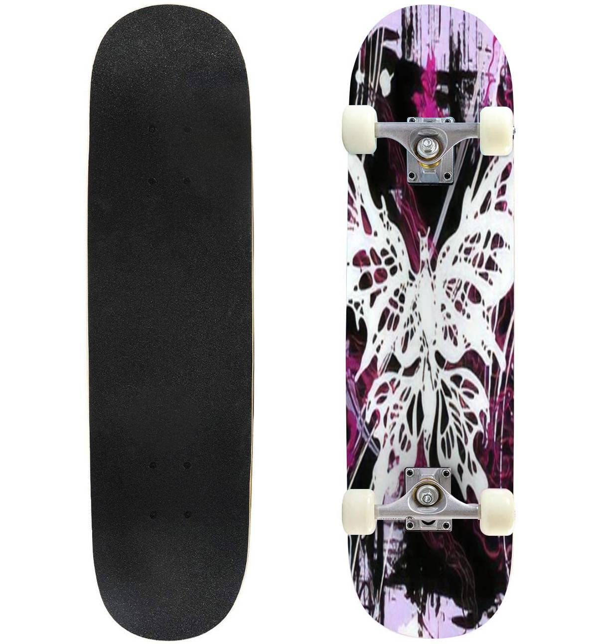 送料無料Classic Concave Skateboard pictorial Grunge with White and Pink Butterflies and Flowers See jpg Longboard Standar