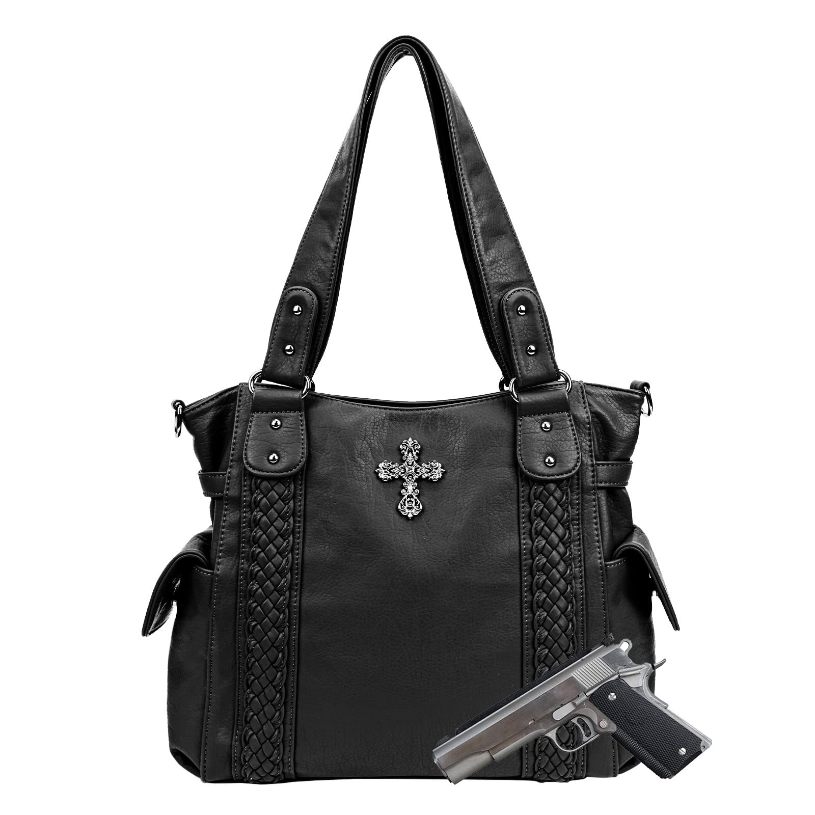送料無料CELELA Conceal Carry Purses for Women Large Tote and Shoulder Bag with Cross Western Style Handbags Washed Leathe