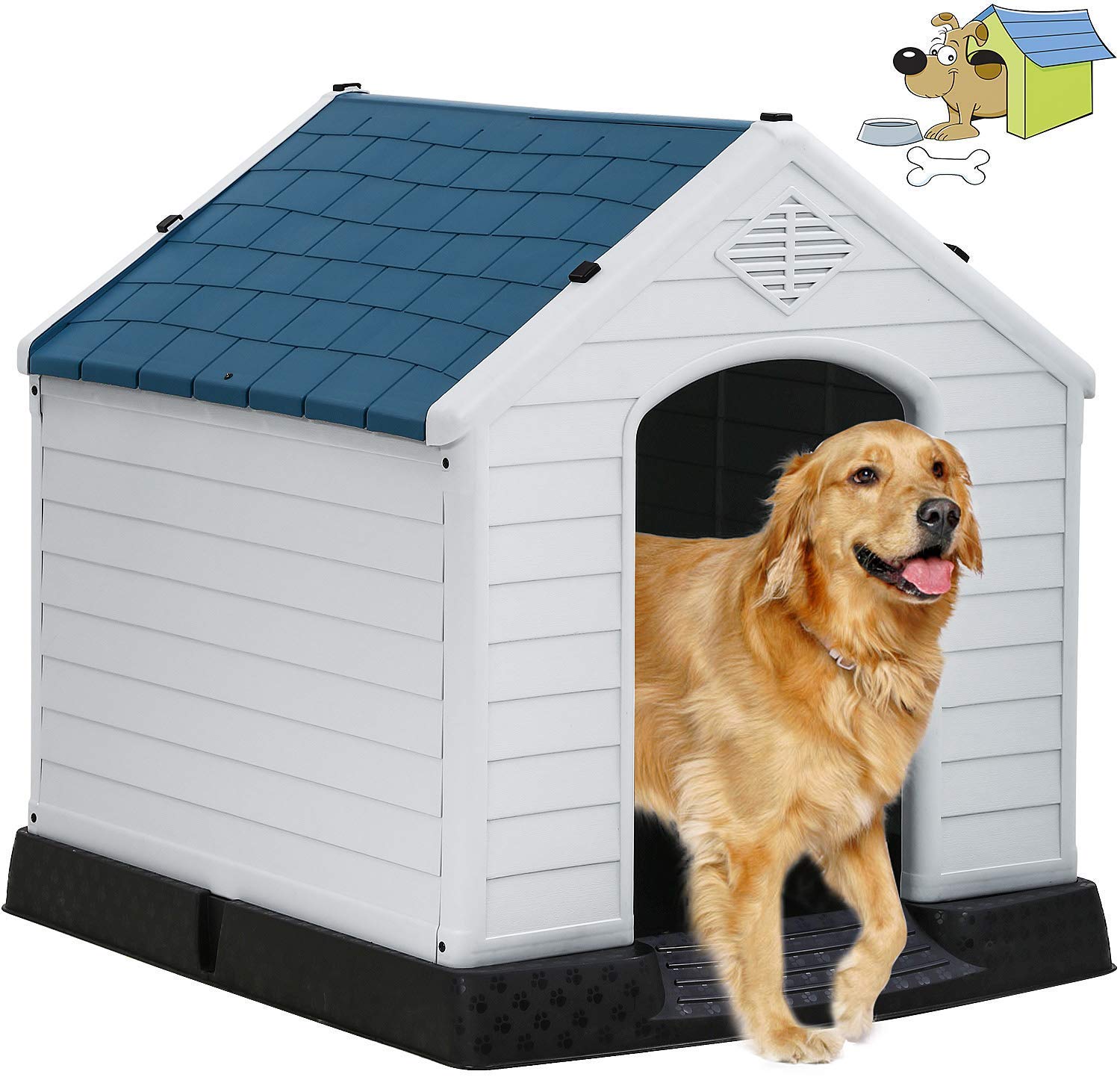 送料無料Indoor Outdoor Big Dog House Plastic Pet Kennels with Base Support for Winter Dog House for Medium Large Pets Do