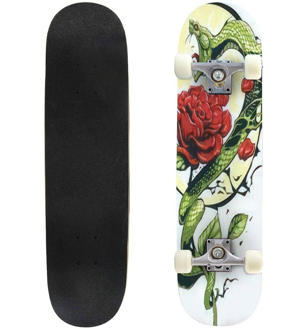 送料無料VLYWHEOUDJ Classic Concave Skateboard Snake and Rose Design for Shirt Longboard Standard Maple Deck Extreme Sport