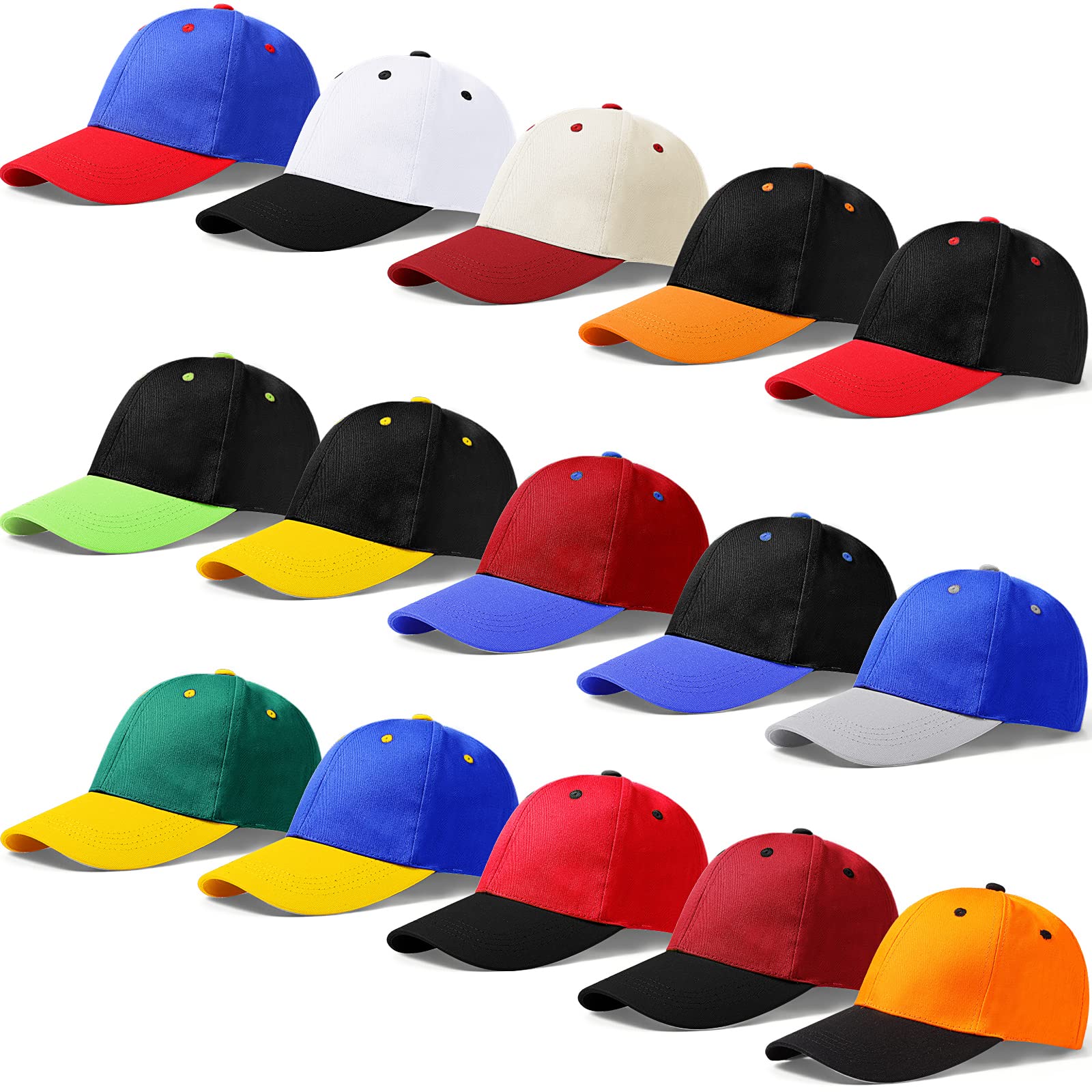 送料無料15 Pack Two Tone Baseball Cap Unisex Plain Blank Ball Caps Adjustable Trucker Hats for Men Women Teens Assorted