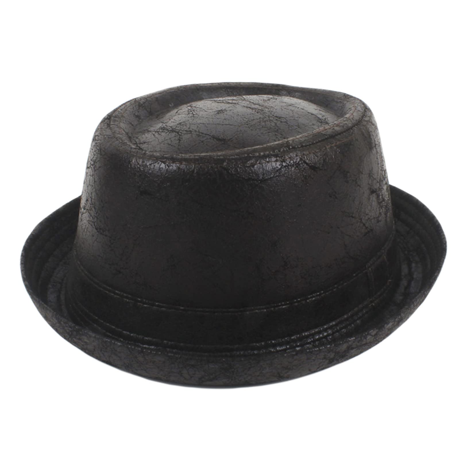 送料無料Vintage Fedora Hat for Men Leather Pork Pie Boater Flat Top Hats for Gentleman Bowler Big Size Coffee並行輸入