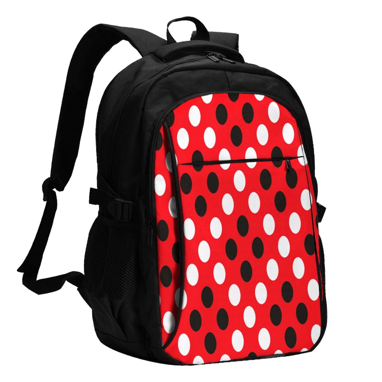 送料無料Red White Polka Dot Usb Travel Laptop Backpack Water Resistant Casual Daypack Computer Bag Business並行輸入