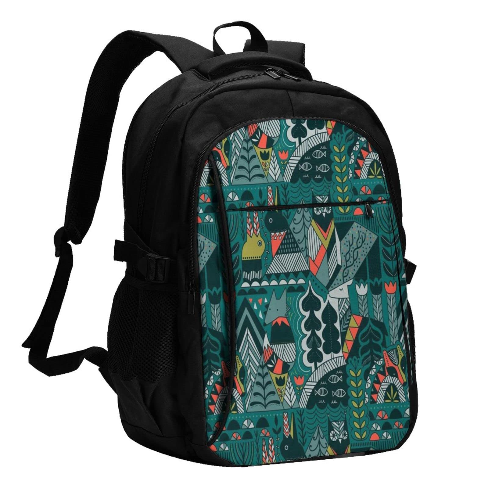 送料無料Green Animals Usb Travel Laptop Backpack Water Resistant Casual Daypack Computer Bag Business並行輸入品