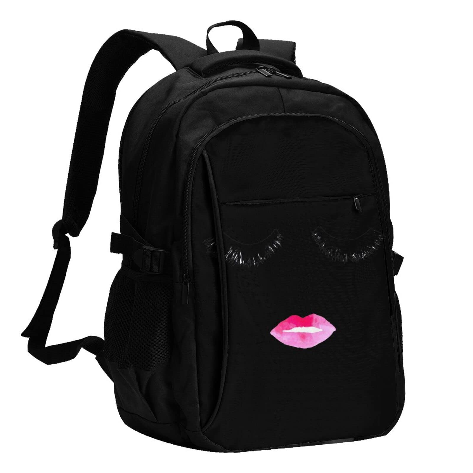 送料無料Eyelash Lips Usb Travel Laptop Backpack Water Resistant Casual Daypack Computer Bag Business並行輸入品
