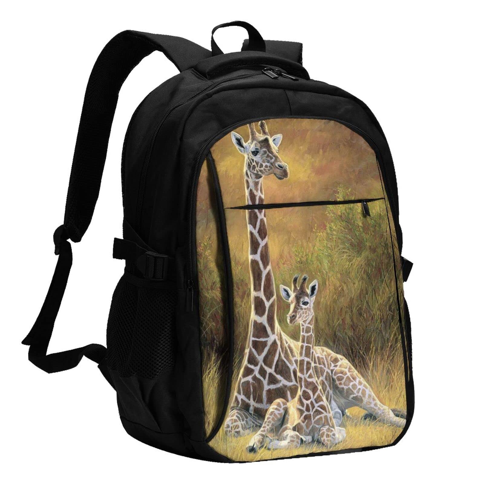 送料無料Giraffe On The Grassland Usb Travel Laptop Backpack Water Resistant Casual Daypack Computer Bag Business並行輸