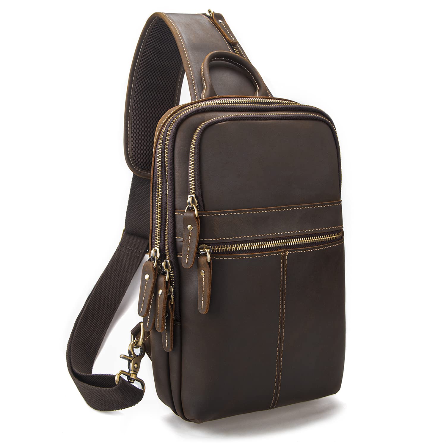 送料無料Taertii Vintage Full Grain Leather Sling Bag for Men Crossbody Shoulder Chest Travel Hiking Daypacks Bag for 11