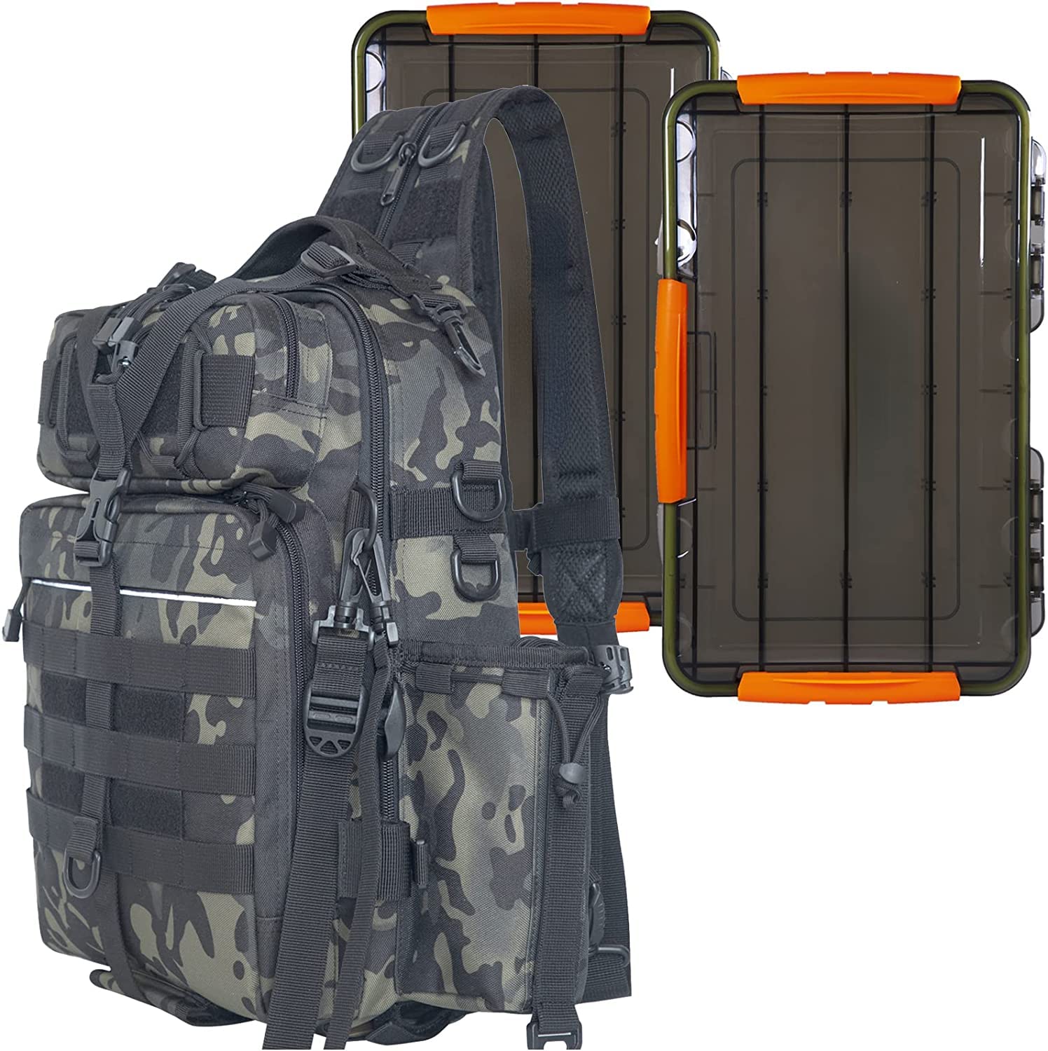 送料無料DODO DEER Fishing Backpack with Rod Holder Fishing Tackle Bag Fishing Gear Bag with 2 Fishing Tackle Boxes並行