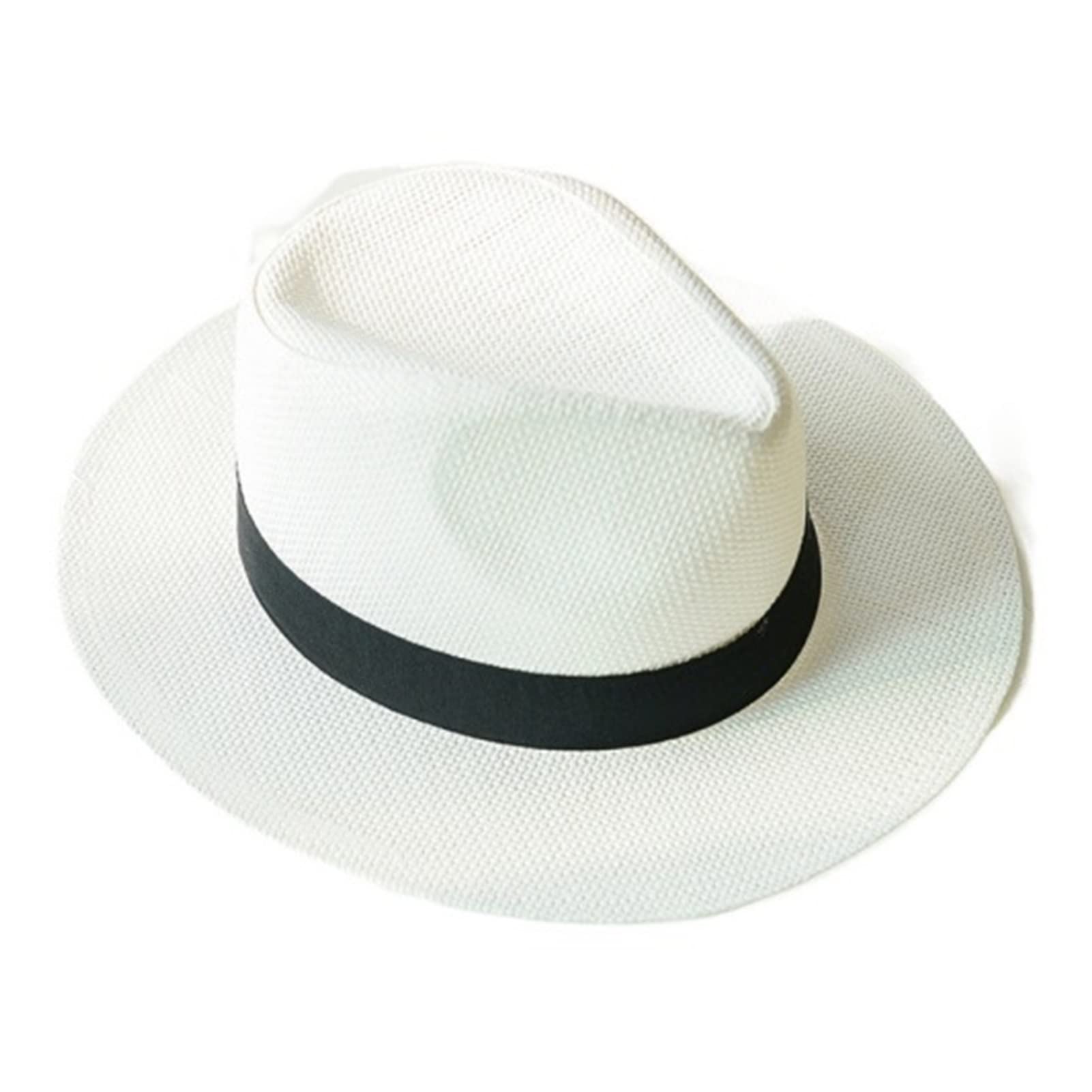 送料無料New Summer Hats for Men Women Straw Panama Hats Solid Plain Wide Brim Beach Hats with Band Unisex Fedora Sun Hat