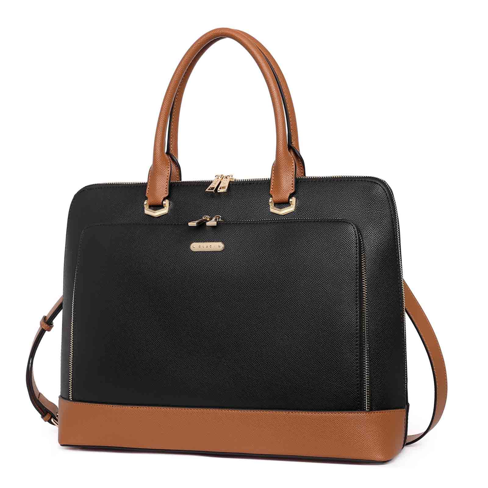 送料無料CLUCI Leather Briefcase for Women 15.6 Inch Laptop Business Work Slim Ladies Vintage Shoulder Bag Black-brown並