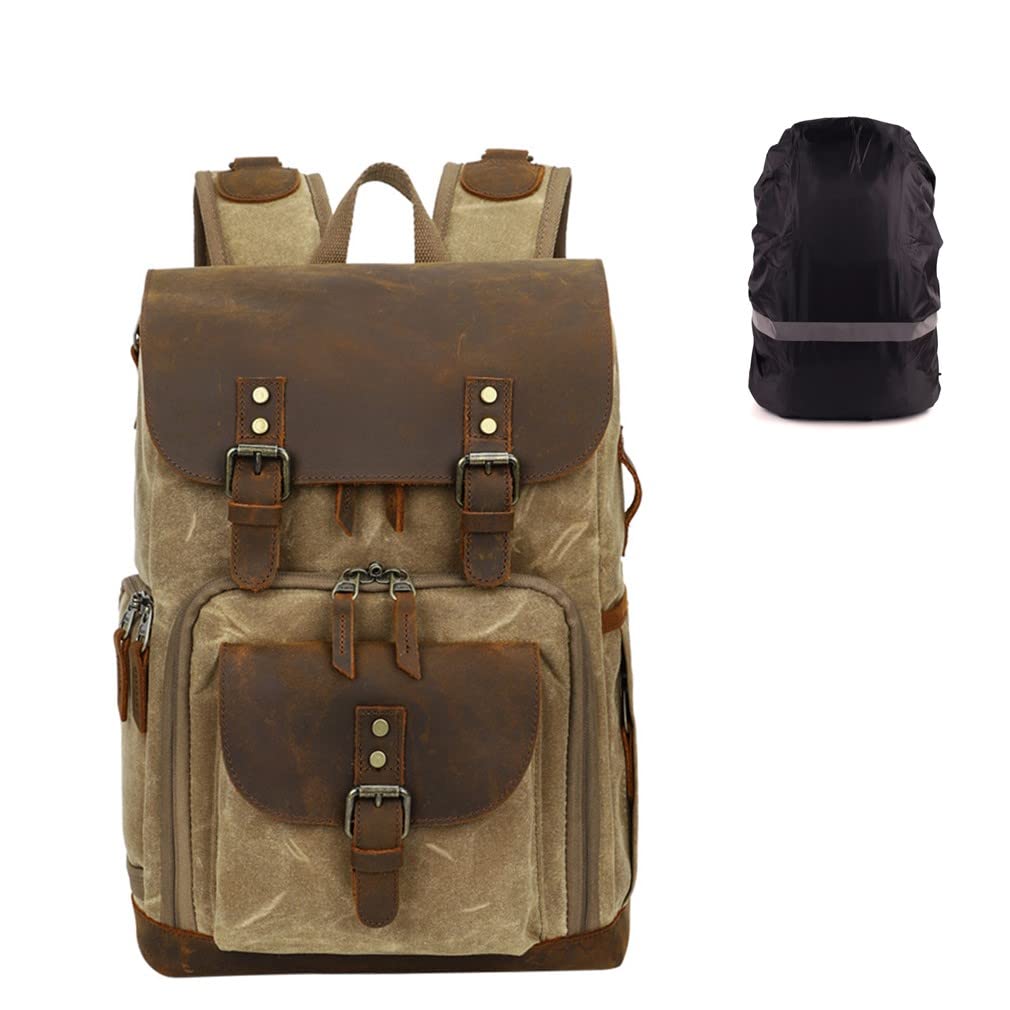 送料無料RAHAFA Canvas Camera Bag Camera Backpack Photography Backpack with Waterproof Raincover with Laptop Tripod Comp
