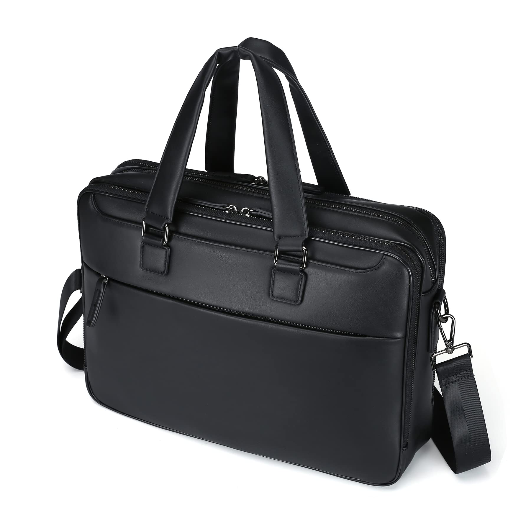 送料無料Triple-case Leather Briefcase Laptop Bag Messenger Shoulder Satchel for Men Computer Business Office Vintage Bags