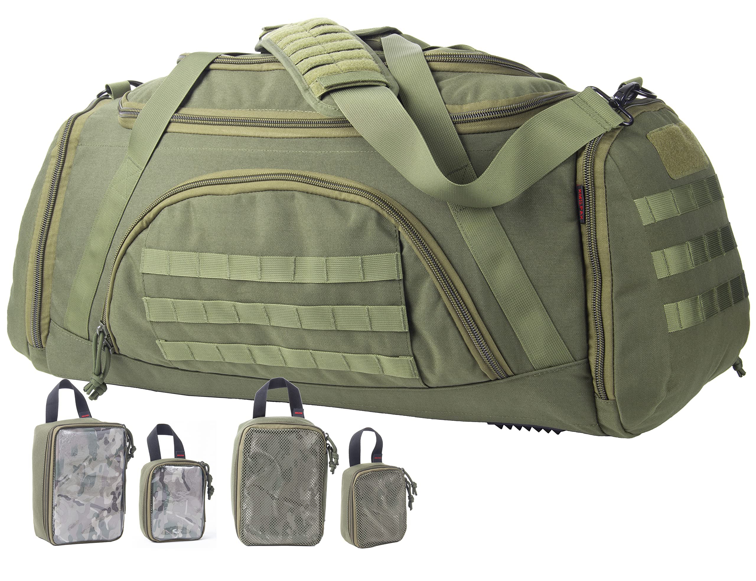 送料無料Tactical Duffle Bag MOLLE Gear Bag with 4 Modular Gear Organizers Packing Cubes. Ideal for Hunting Shooting Rang