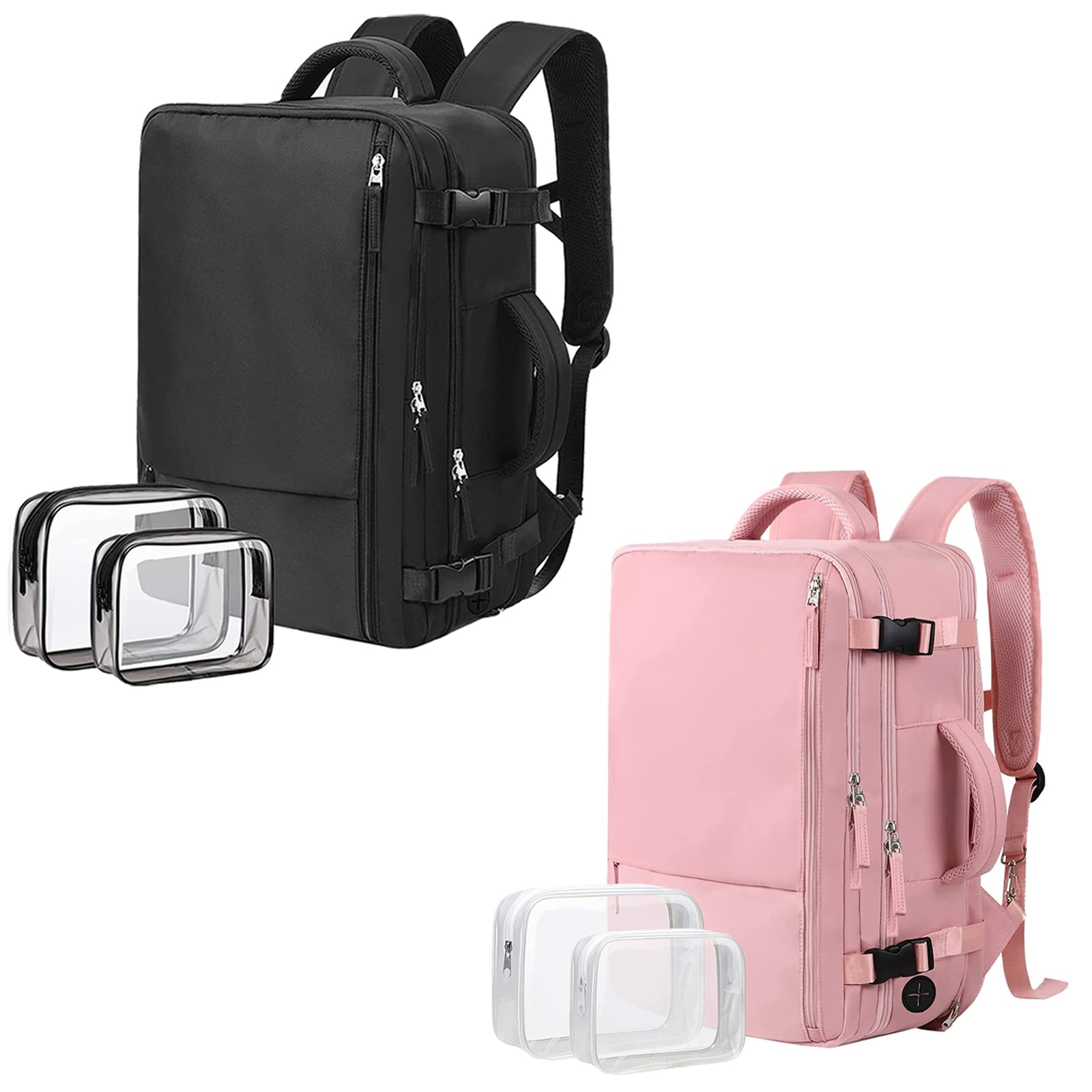 送料無料Extra Large Travel Backpack 2 Pieces Black Pink as Person Item Flight Approved 40L Carry On Backpack 17 Inc