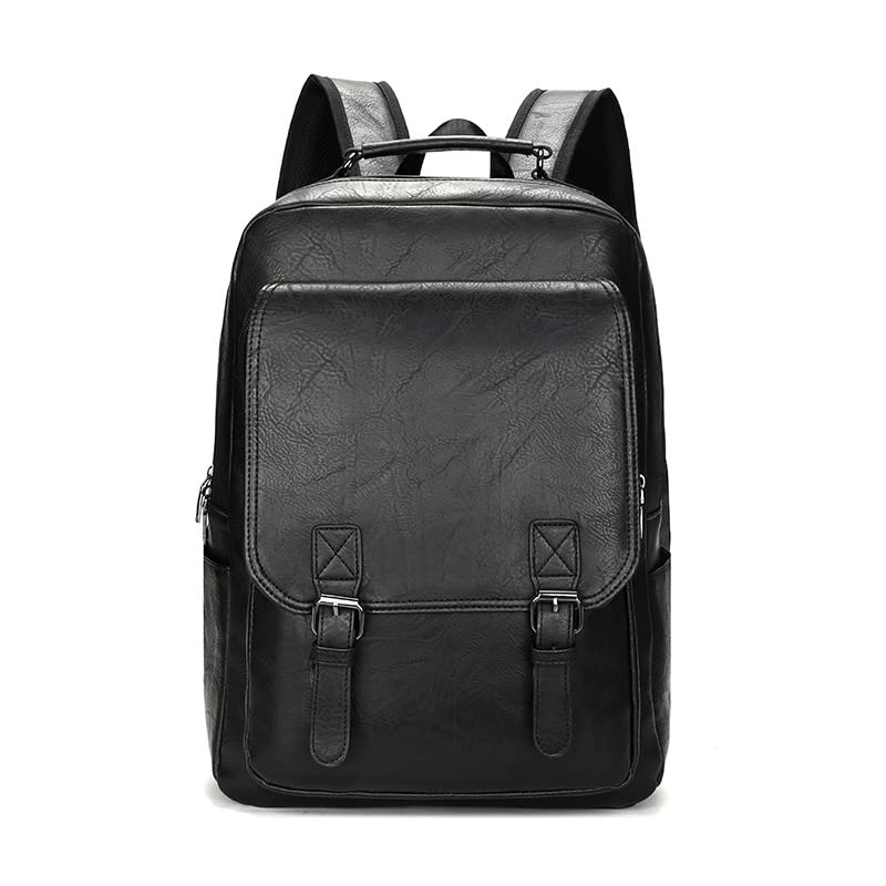 送料無料Vintage PU Leather College Backpack Trendy Business Casual Waterproof Bag Laptop Backpack with USB Unisex For Adu