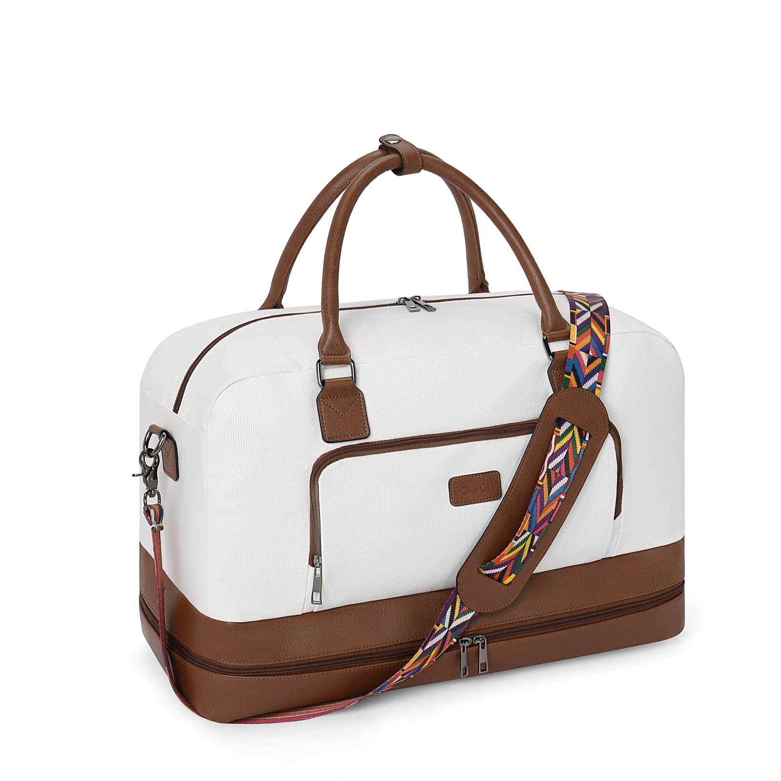 送料無料CLUCI Weekender Bags for Women Canvas Duffle Bag Travel Overnight Bags Carry On Tote with Shoe Compartment Beige