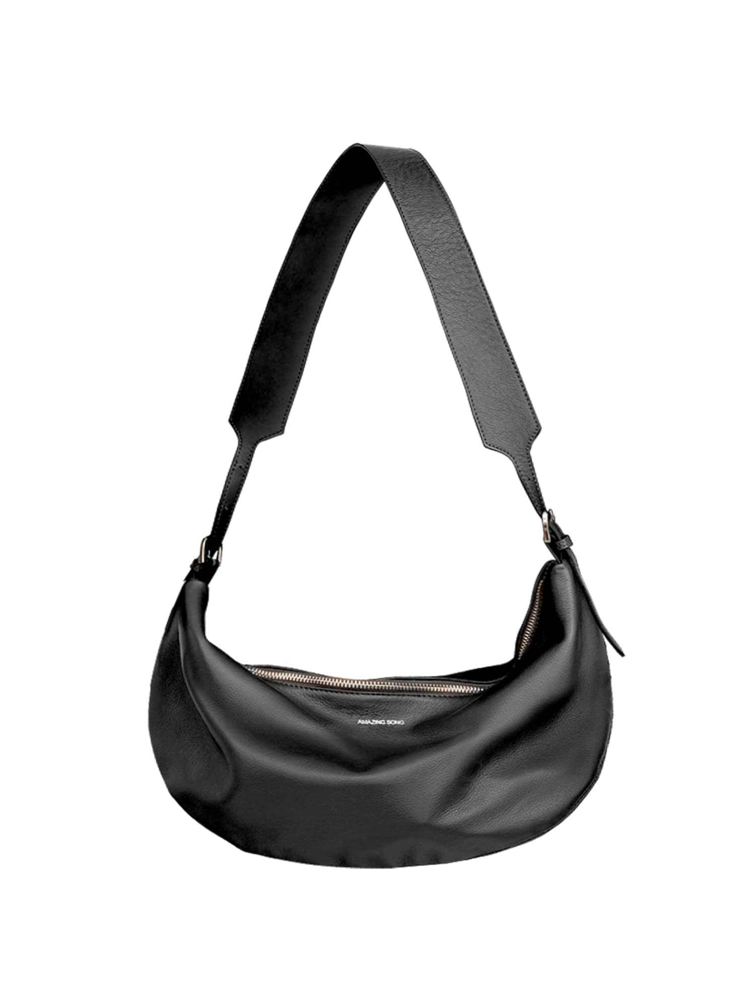 送料無料Amazing Song Crossbody Bag for Women Top Grade Leather Hobo Sling Croissant Half Moon Shoulder Bag Black並行