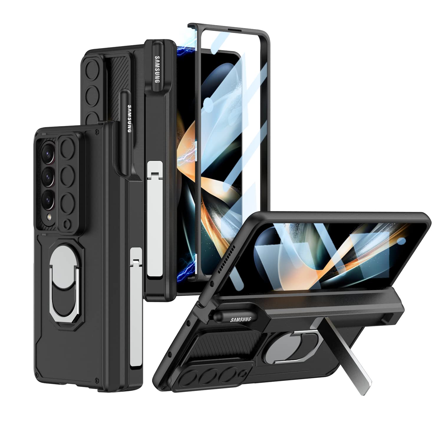 送料無料BAILI Samsung Galaxy Z Fold 4ケース トランジタブルカメラカバー強化ガラススクリーンプ