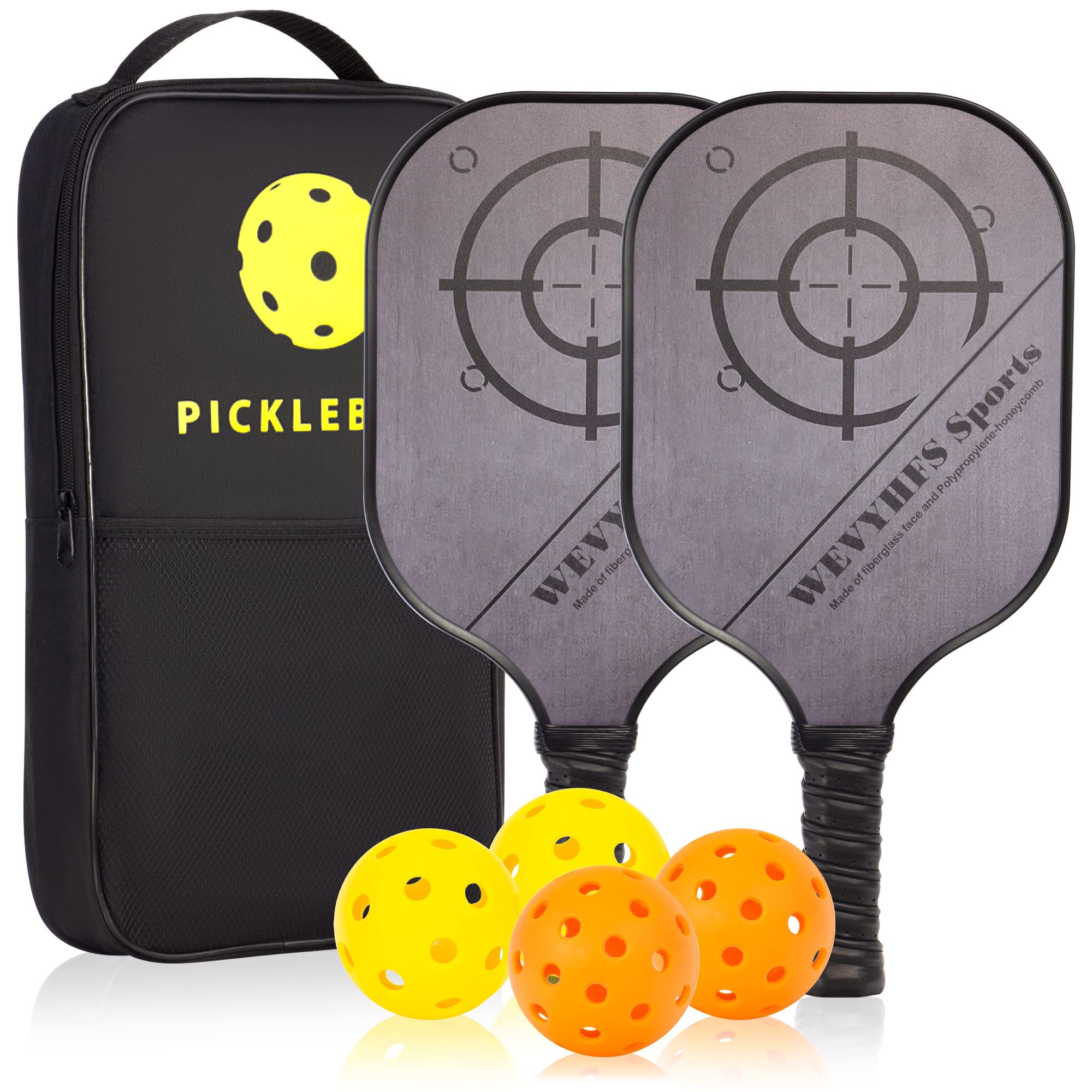 送料無料WEVYHFS Sports Pickleball Rackets Set of 2 Fiberglass Face and Polypropylene-Honeycomb Pickleball Paddles with O