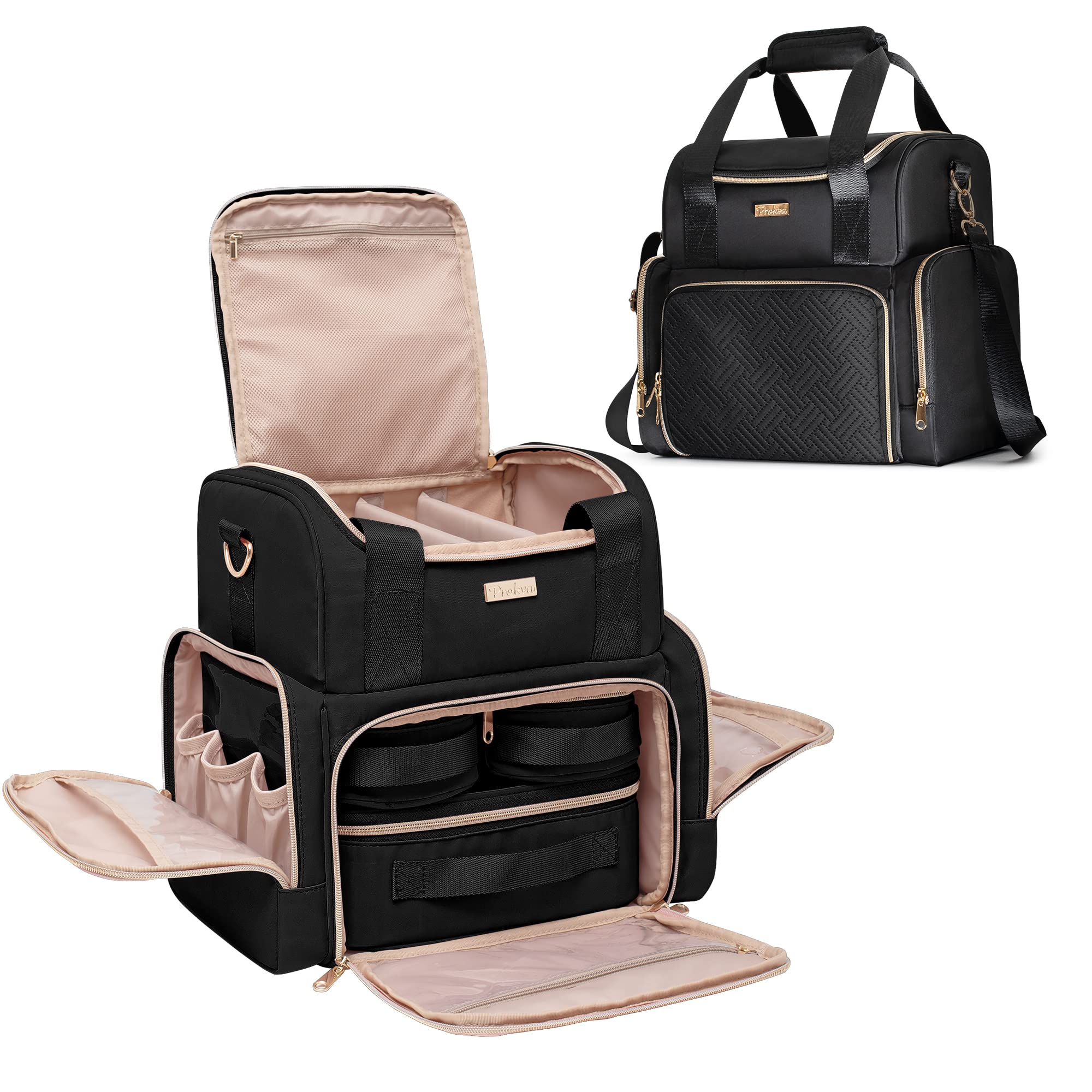送料無料Prokva Large Makeup Cosmetic Bag with 3 Removable Case Double Layer Travel Makeup Organizer Case with Inner Divi