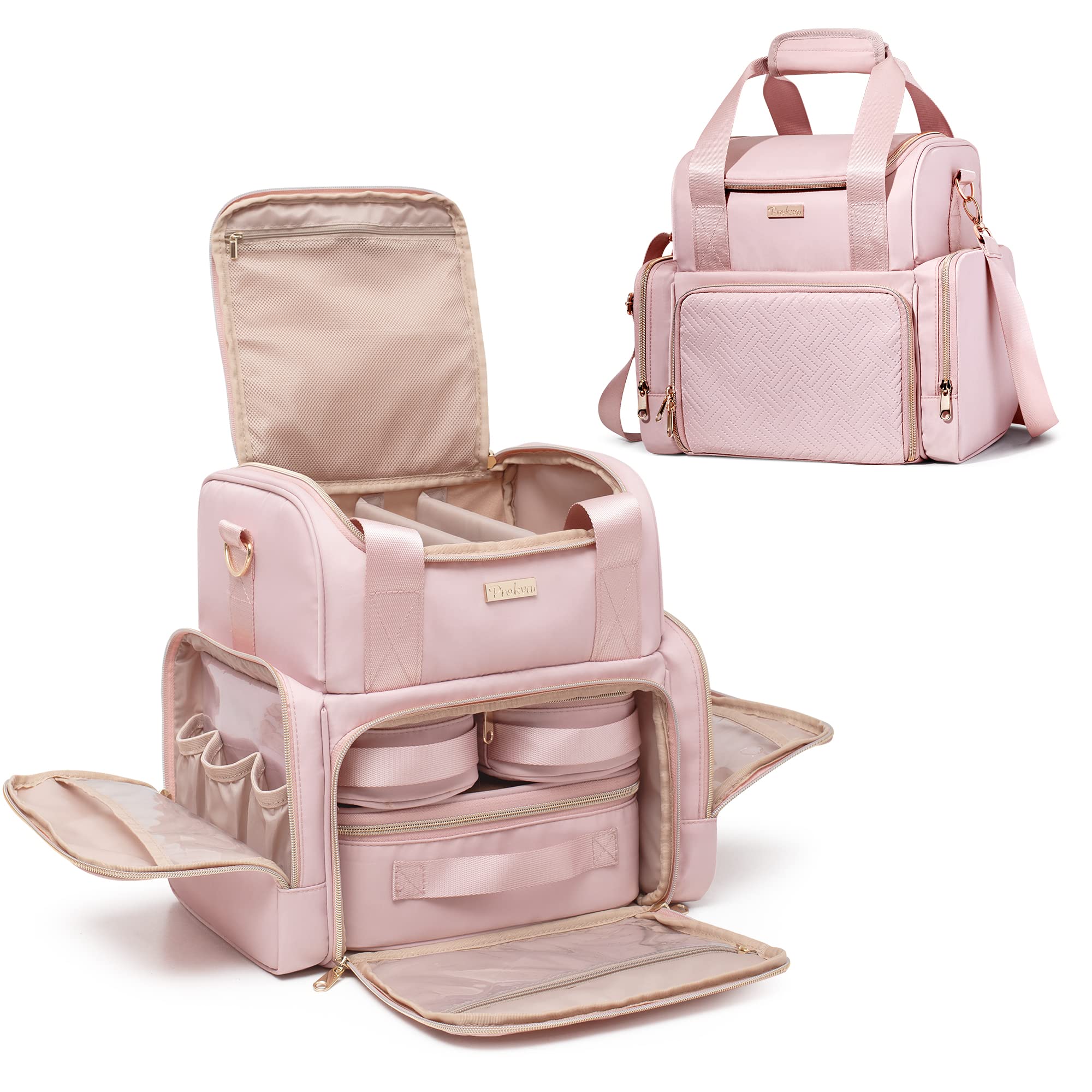 送料無料Prokva Large Cosmetic Bag with 3 Removable Case Double Layer Travel Organizer with Inner Dividers and Makeup Bru