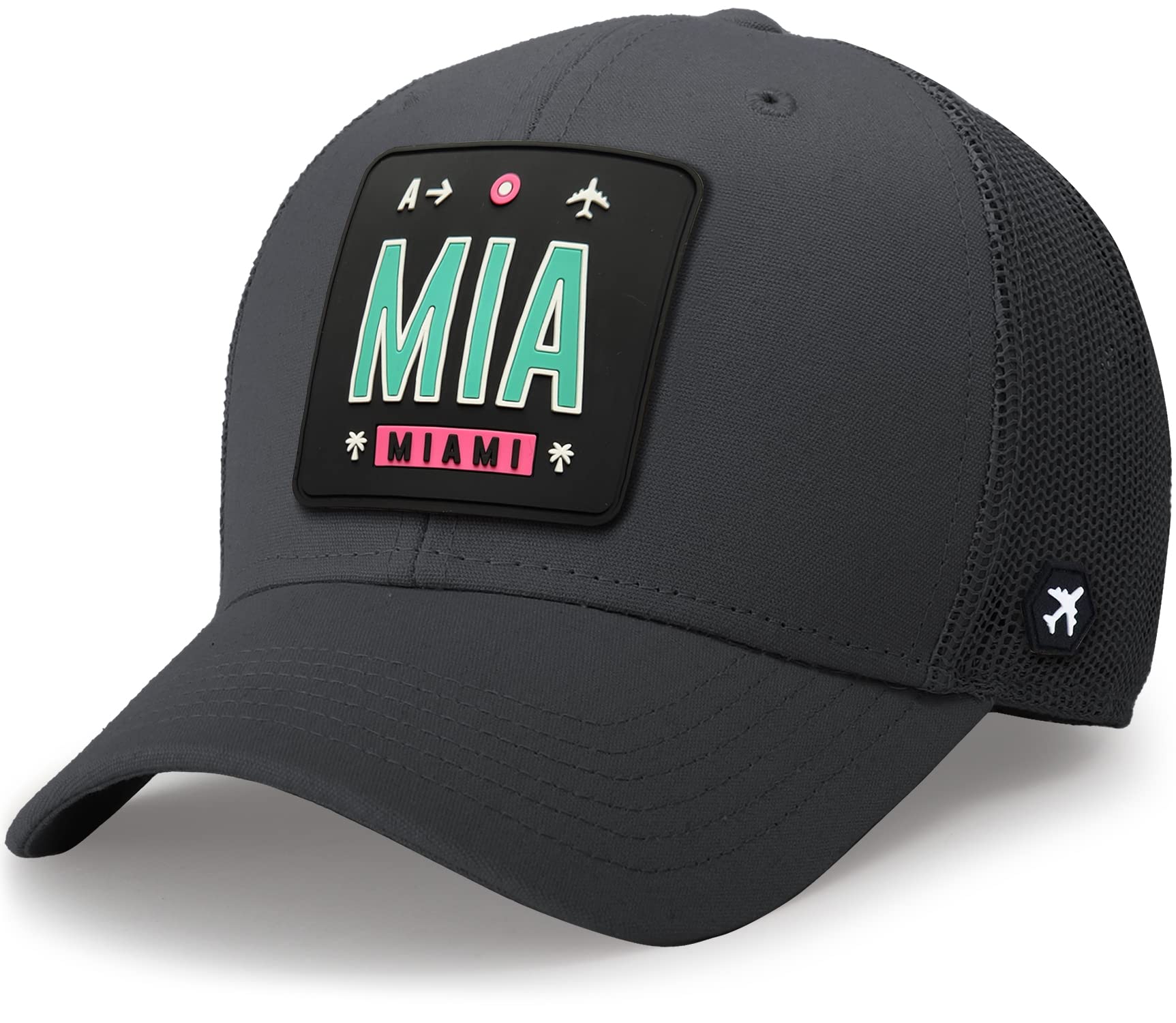 送料無料We Fly Trucker Hat for Men Women Adjustable Baseball Hat Mesh Snapback Travel Essential Hat Miami Charcoal