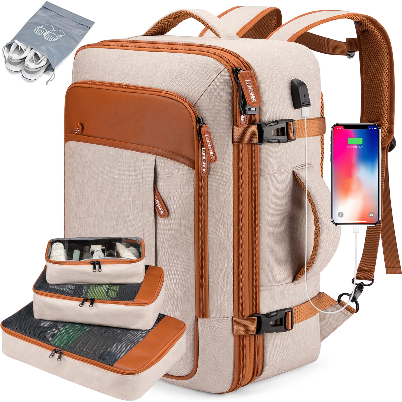 送料無料Carry on Backpack Extra Large 40L Flight Approved Travel Backpack for Men WomenExpandable Large Suitcase Back
