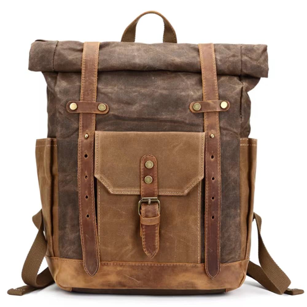 送料無料CRUITBILI Waxed Canvas Leather Hiking Travel Waterproof Backpack for College Weekend Travel Fit 15in laptops Cla