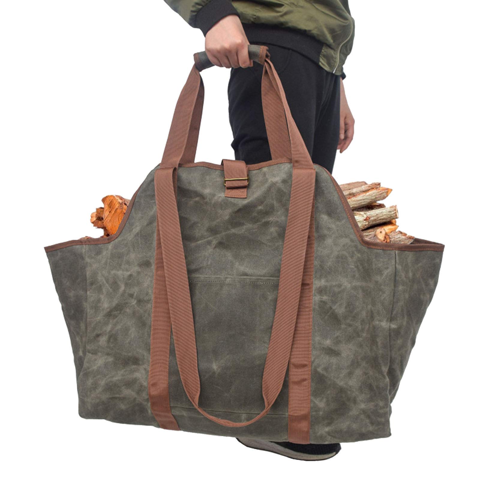 送料無料GUANGMING - Waxed Canvas Log Carrier Tote Bag Outdoor Large Capacity Firewood Storage Bag with Handles and Shoul
