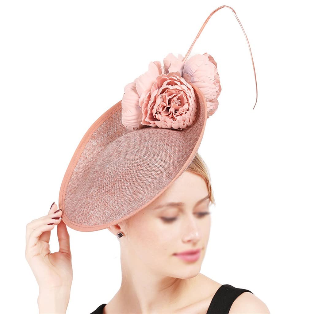 送料無料SXNBH Color Peach Big Fascinators Hat Elegant Wedding Hair Accessories with Nice Flower Accessories Gorgeous Lady