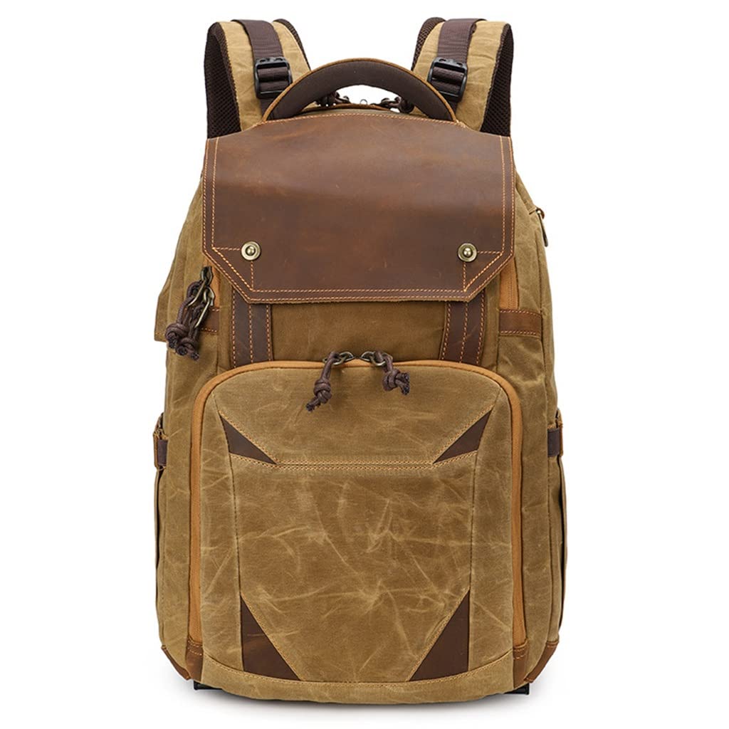 送料無料ZHYH Waterproof Photography Canvas Leather Backpack USB Port Fit 15.4inch Camera Bag Travel Carry Case並行輸
